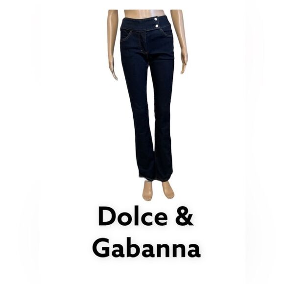 D&G Dolce & Gabbana Dark Wash Blue Denim Y2K Mid Rise Bootcut Jeans 27 - Picture 1 of 13